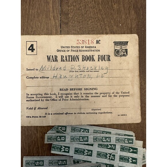 Vintage WW2 War Ration Book Four OPA Form R-145 + Stamps Haughton LA 1943 #1W - Picture 4 of 11
